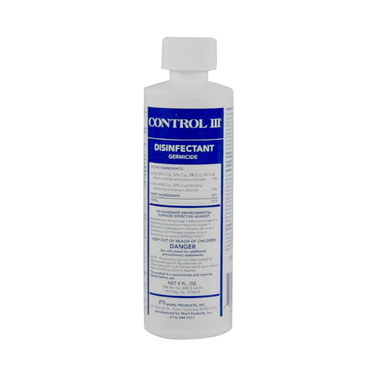 Surface Disinfectant Cleaner Control III® Disinfectant Germicide Quaternary Based Manual Pour Liquid Concentrate 8 oz. Bottle Benzaldehyde Scent NonSt