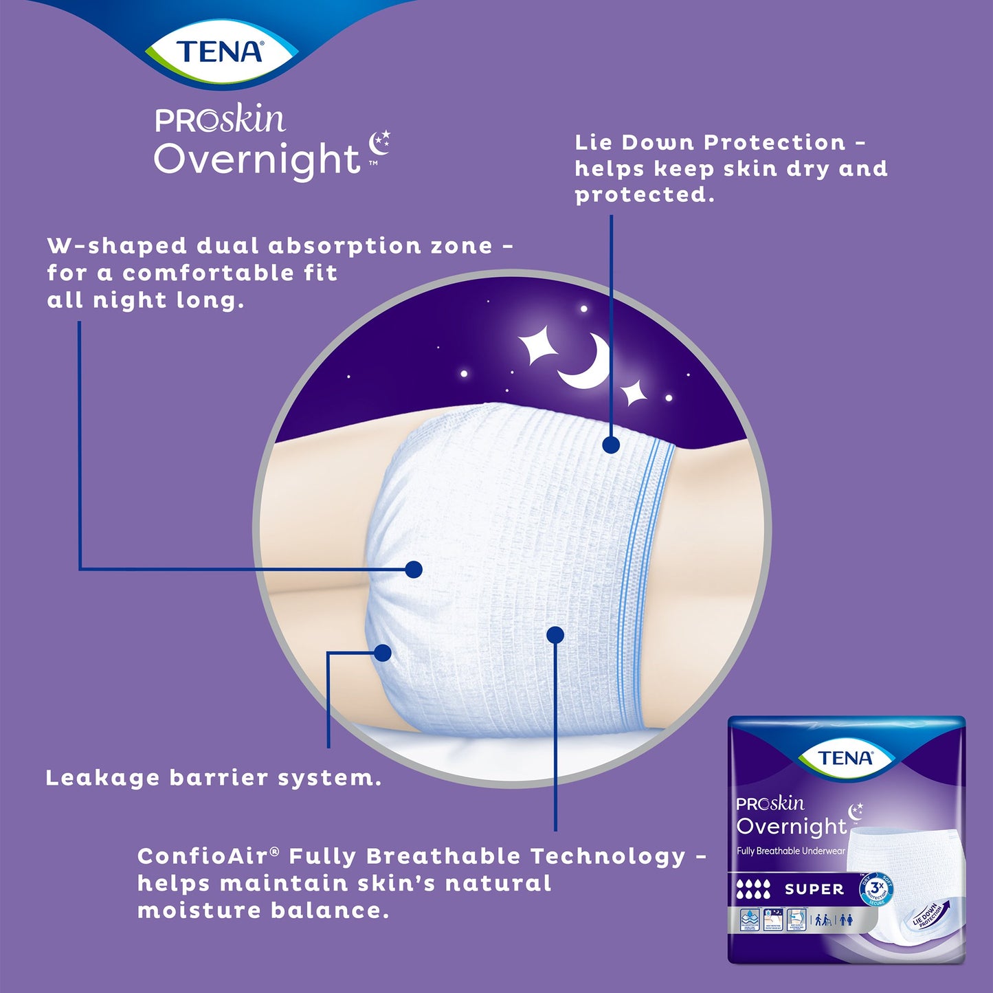 Tena® ProSkin Overnight™ Super Fully Breathable Underwear, Extra Large 72427