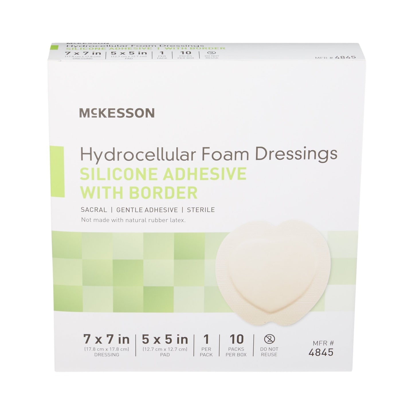 McKesson Silicone Adhesive with Border Silicone Foam Dressing, 7 x 7 Inch Sacral 4845