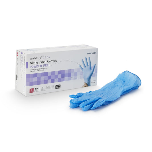 McKesson Confiderm® 6.5CX Nitrile Extended Cuff Length Exam Glove, Small, Blue 14-674C