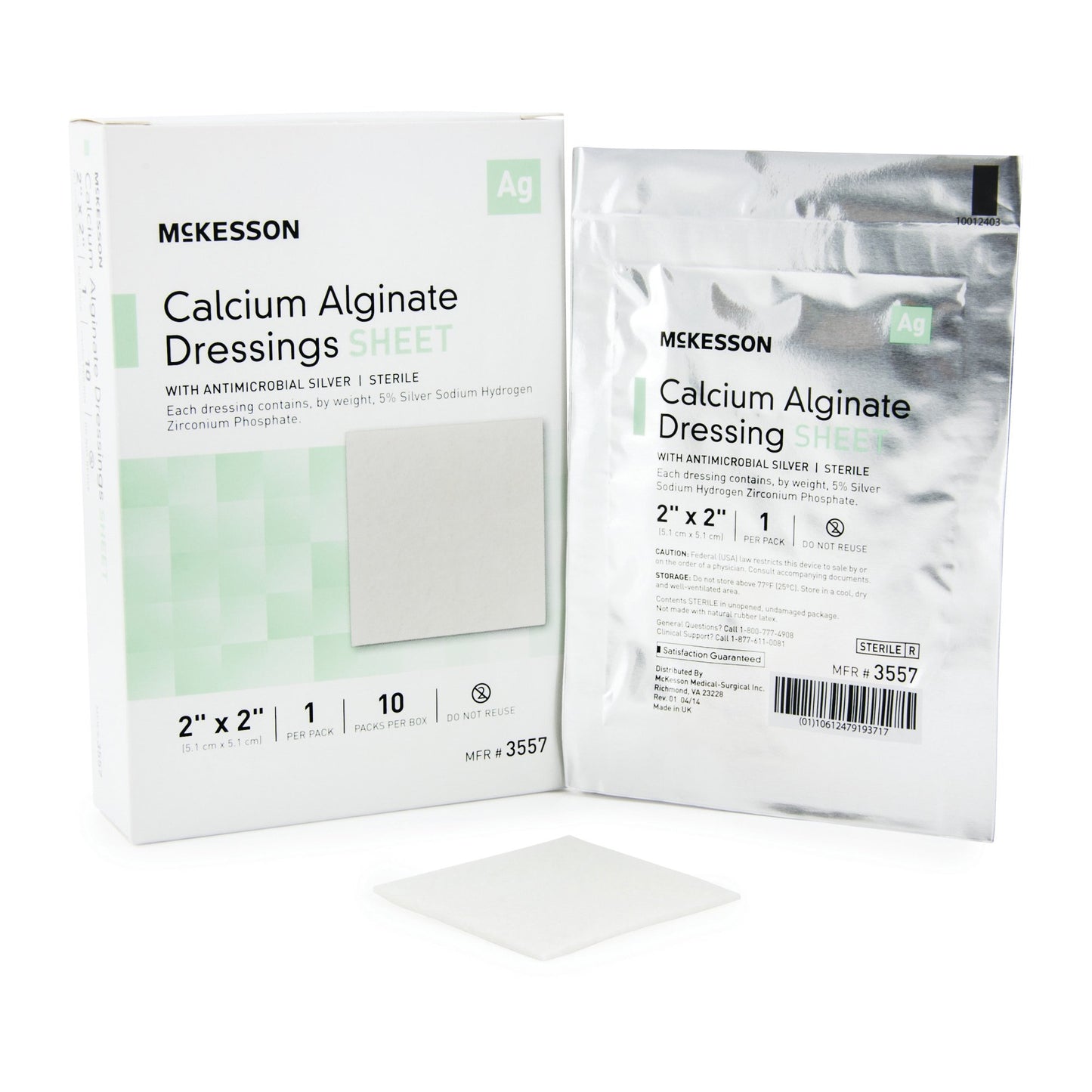 Silver Alginate Dressing McKesson 2 X 2 Inch Square Sterile - 3557