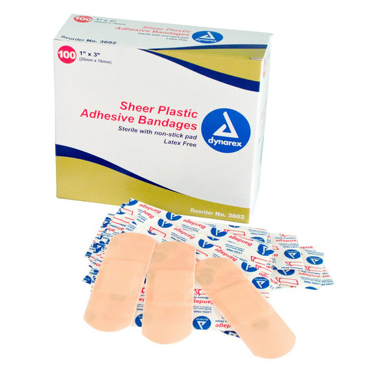Adhesive Strip Dynarex 1 X 3 Inch Plastic Rectangle Sheer Sterile - 3602