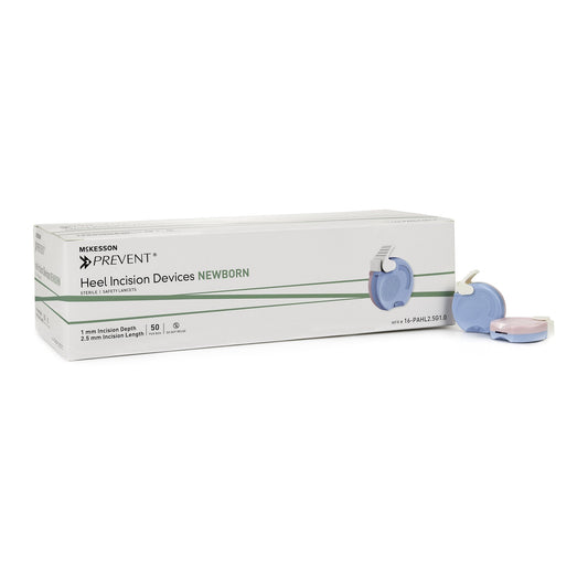Pediatric Lancet McKesson Prevent® 2.5 mm Blade Retractable Push Button Activation Heel - 16-PAHL2.5G1.0X