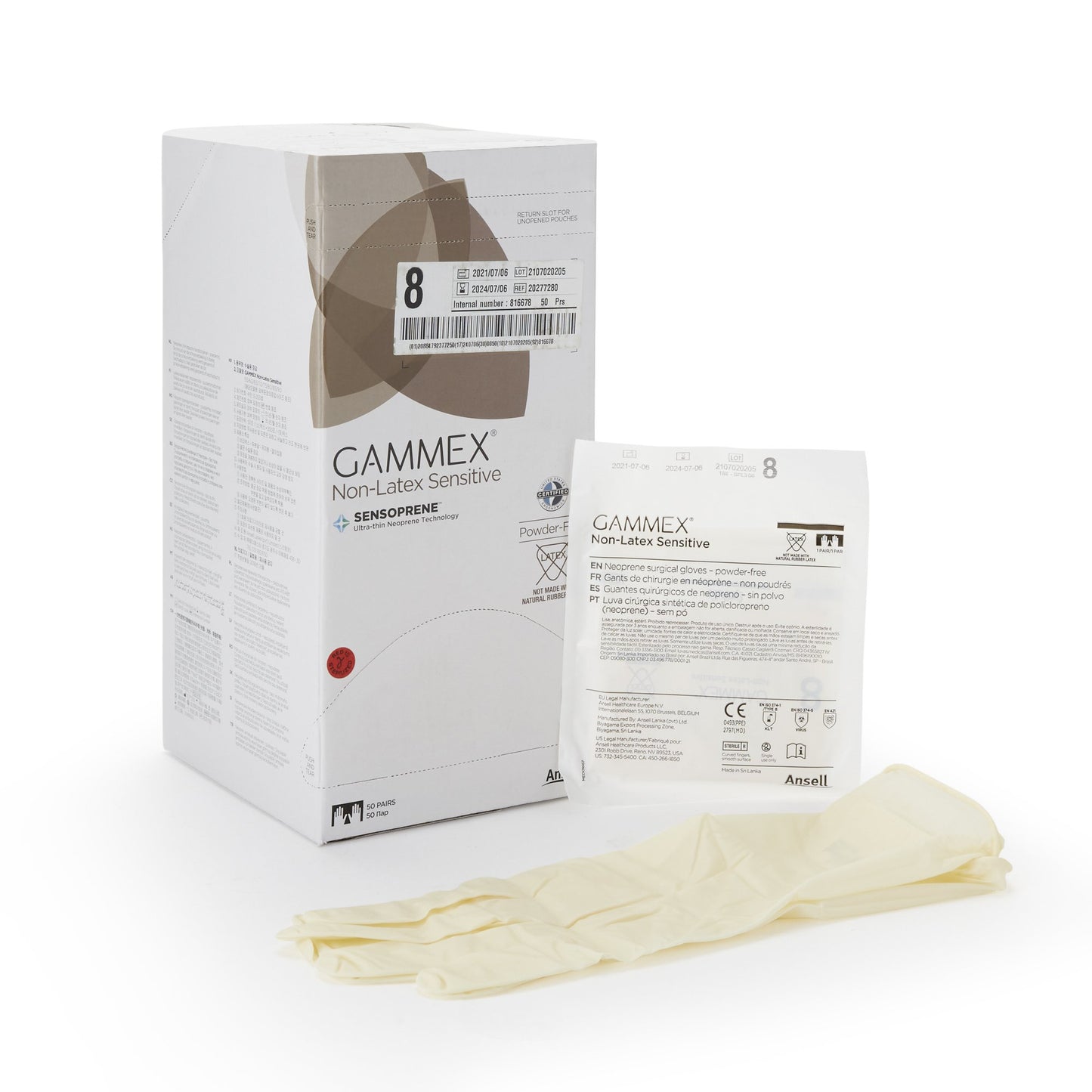Gammex® Non-Latex Sensitive Polychloroprene Surgical Glove, Size 8, Cream 20277280