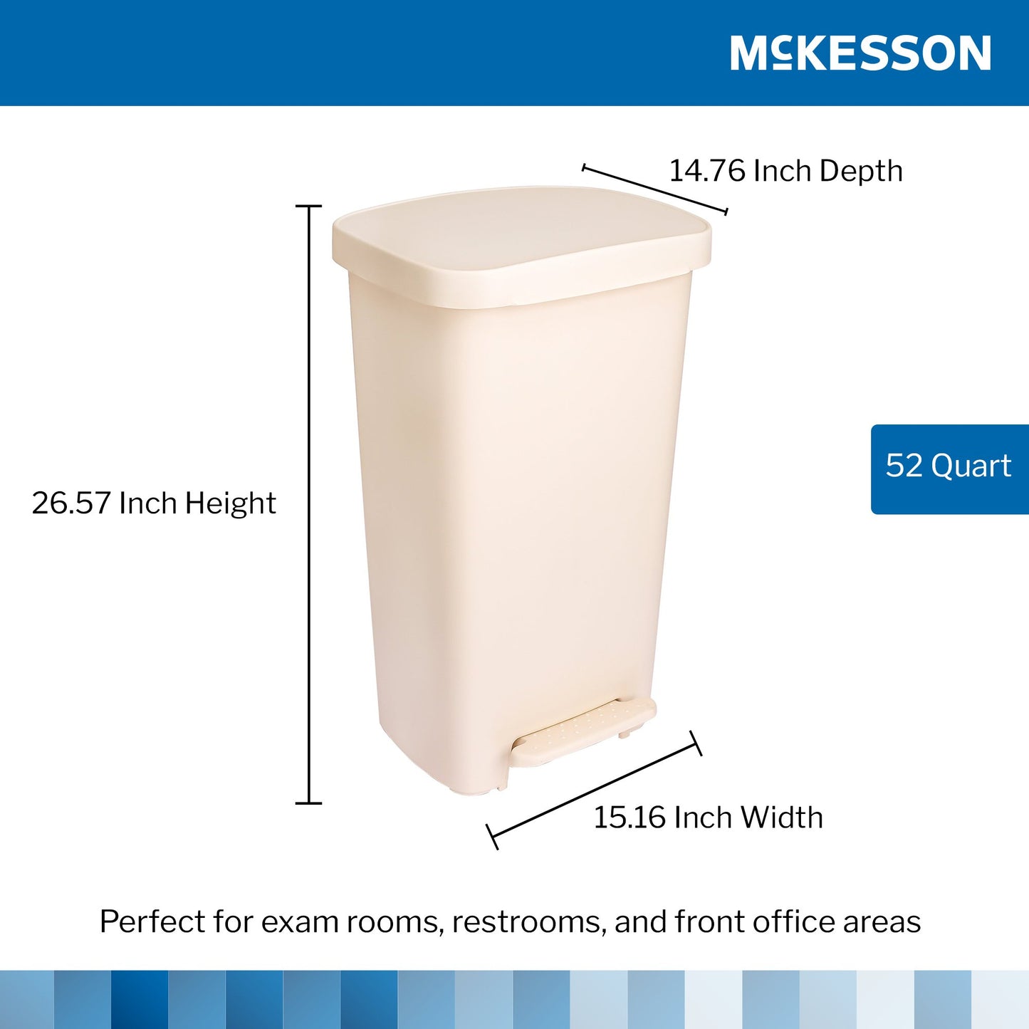 McKesson Waste Can with Step-On Pedal, Plastic, Beige, 15.16 x 14.76 x 26.57 Inch 16-25268