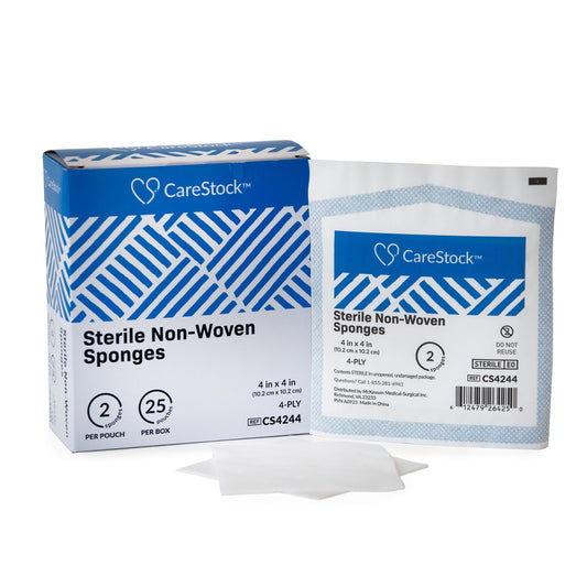 CareStock™ Sterile Nonwoven Sponge, 4 x 4 Inch, 4-Ply CS4244