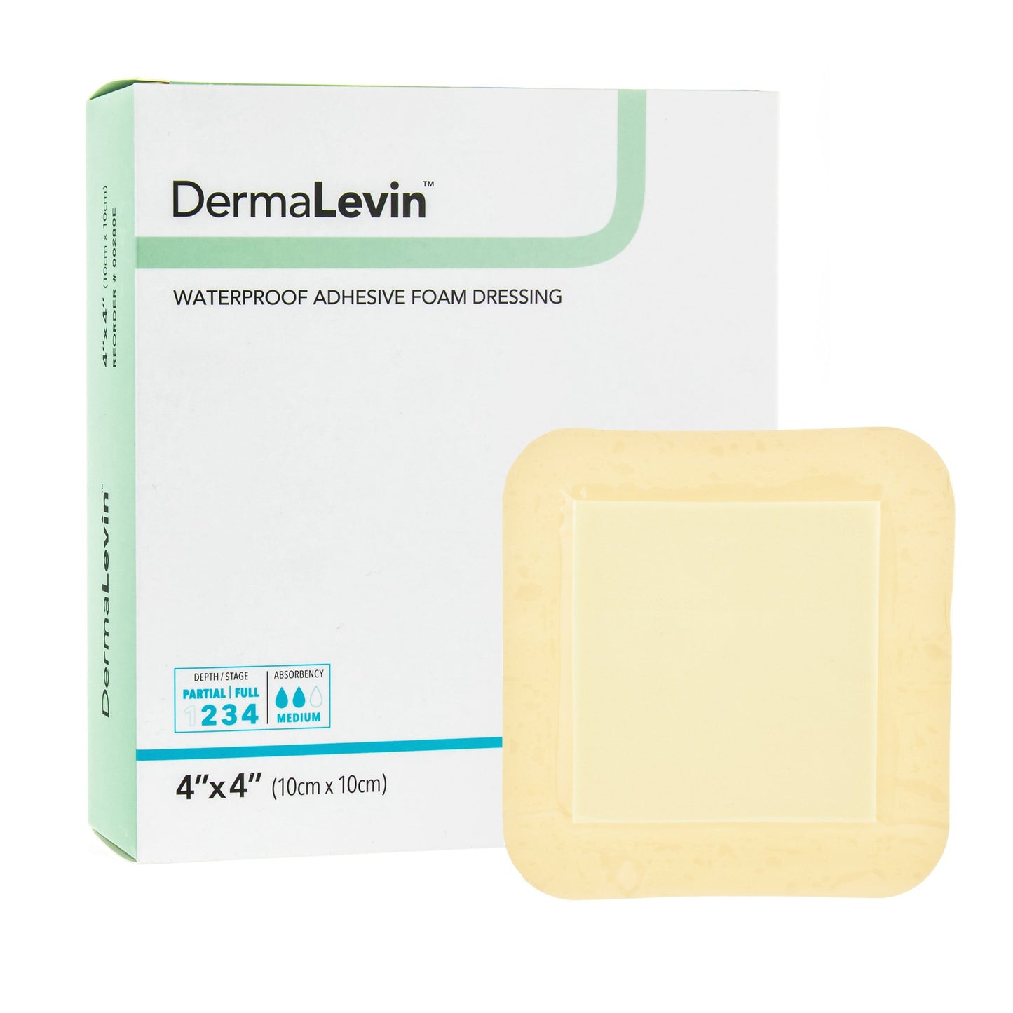 Foam Dressing DermaLevin® 4 X 4 Inch With Border Waterproof Backing Hydrocolloid Adhesive Square Sterile - 00280E