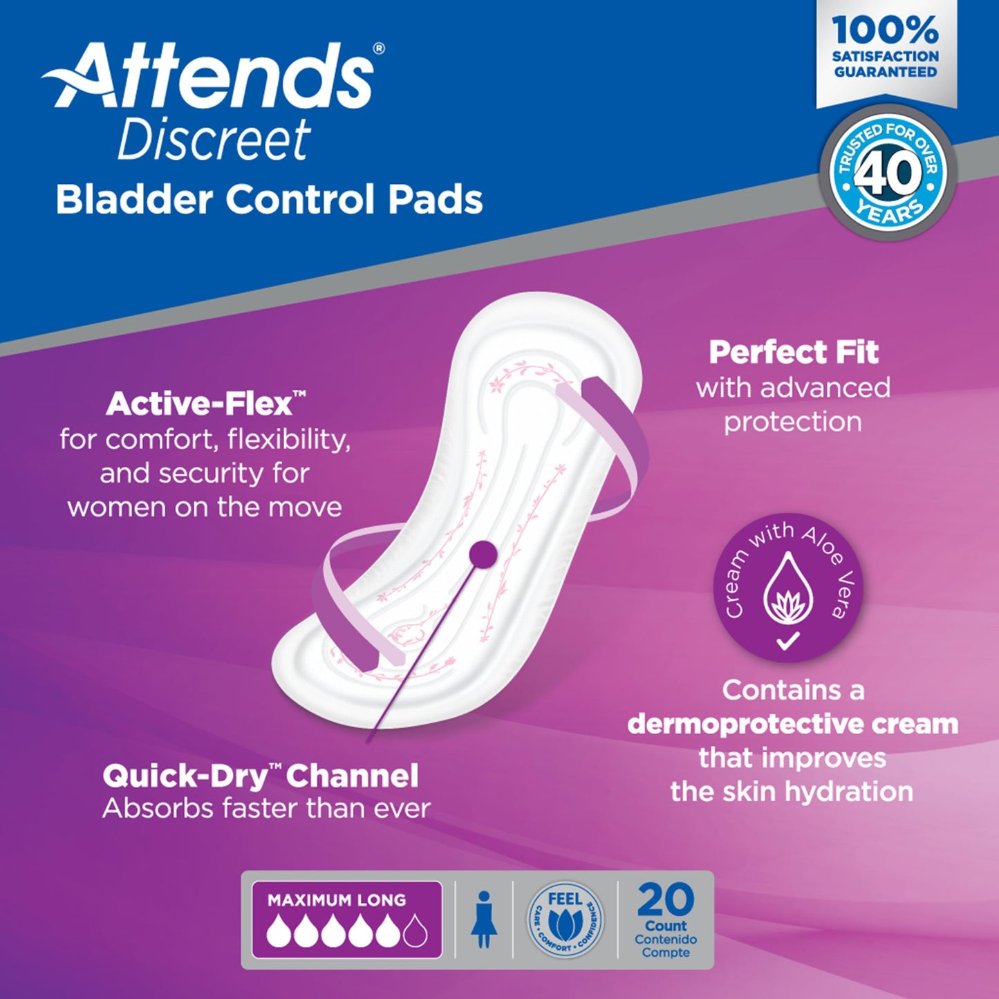 Attends® Discreet Women's Maximum Long Bladder Control Pad, 14½-Inch Length ADPMAL