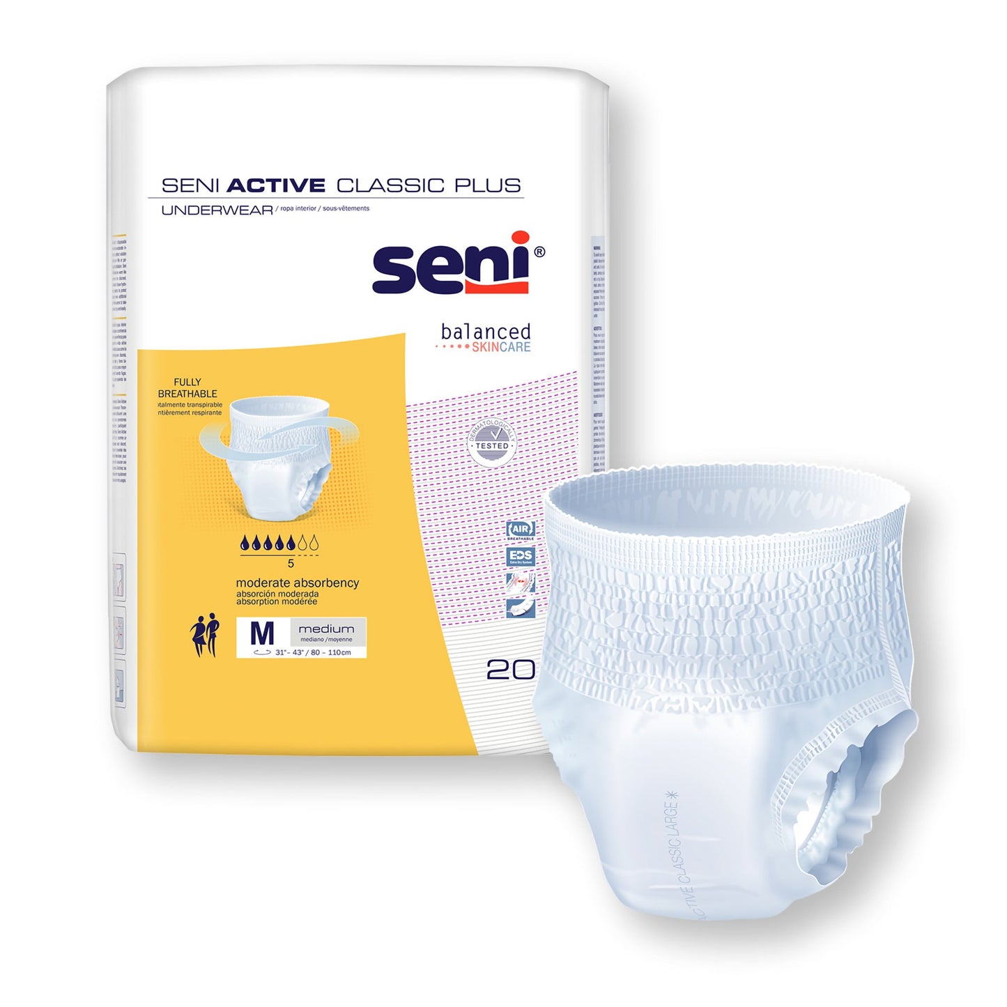 Seni® Active Classic Plus Moderate Absorbent Underwear, Medium S-ME20-AC2