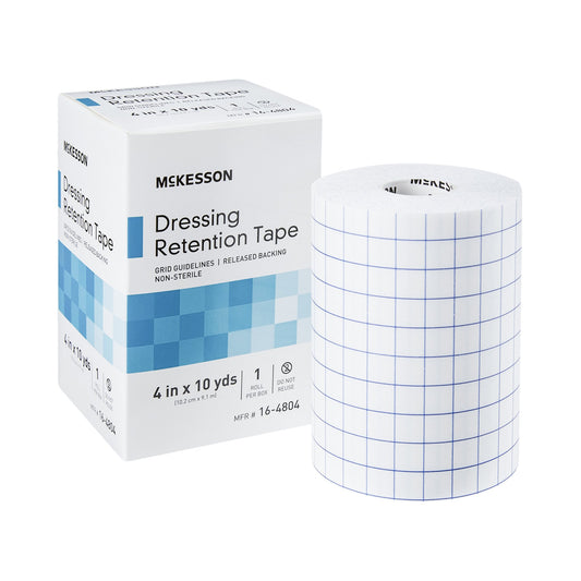 Water Resistant Dressing Retention Tape with Liner McKesson White 4 Inch X 10 Yard Nonwoven / Printed Release Paper NonSterile - 16-4804