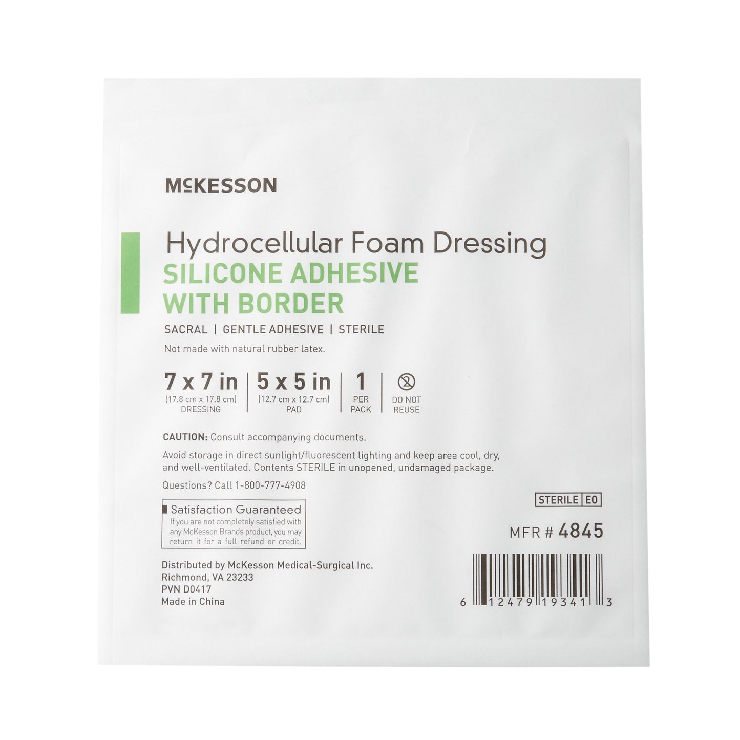 McKesson Silicone Adhesive with Border Silicone Foam Dressing, 7 x 7 Inch Sacral 4845