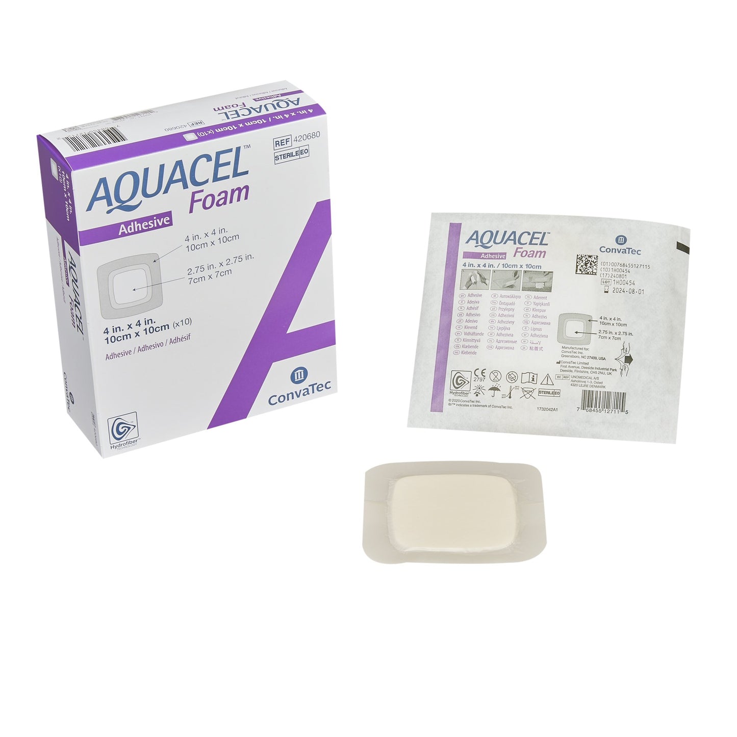 Aquacel® Silicone Adhesive with Border Silicone Foam Dressing, 4 x 4 Inch 420680