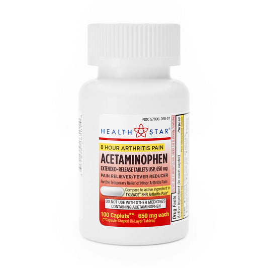 Pain Relief HEALTHSTAR® 650 mg Strength Acetaminophen Tablet 100 per Bottle - 265-01-HST