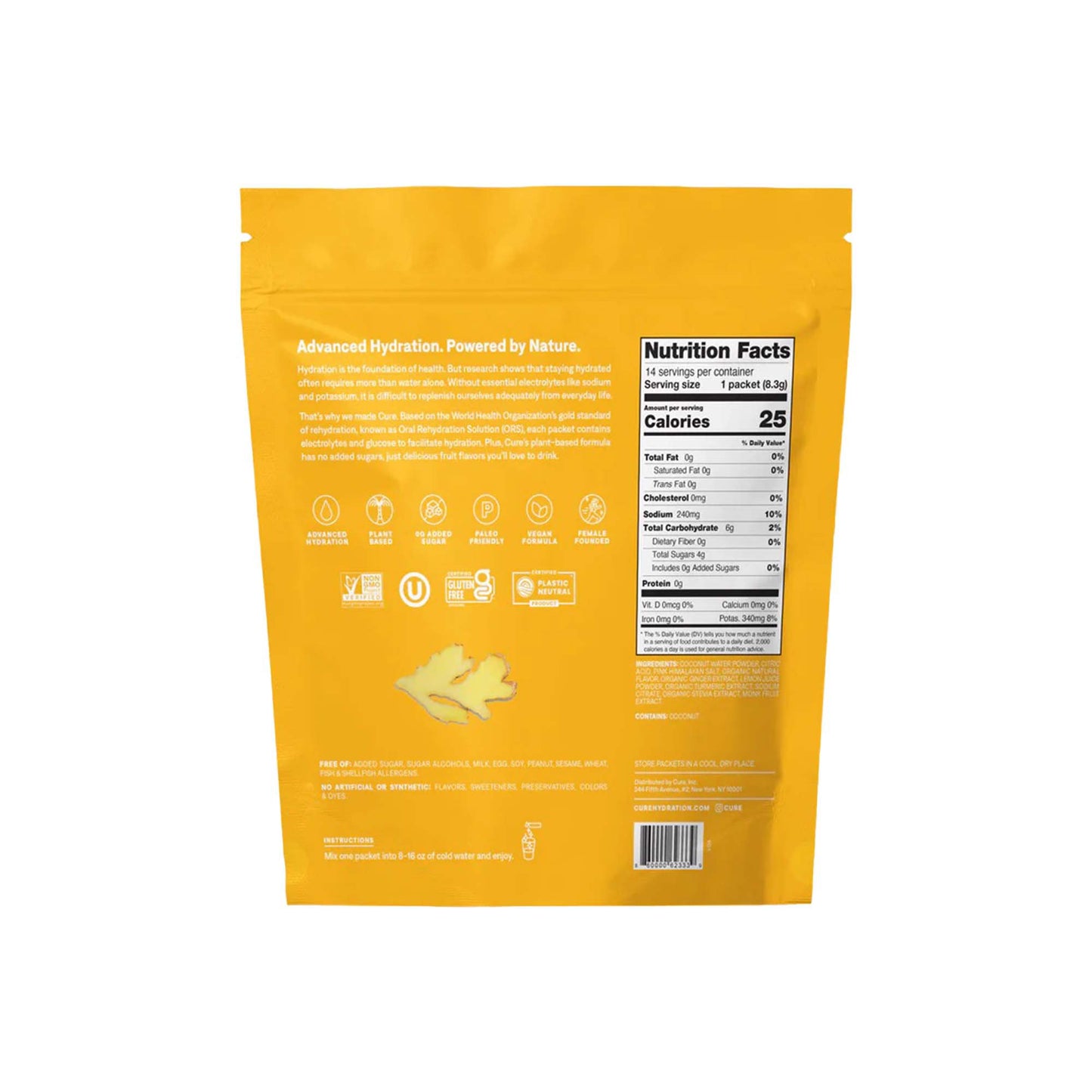 Cure Electrolyte Drink Mix, Ginger Turmeric, 7.7-gram Packets HM1003