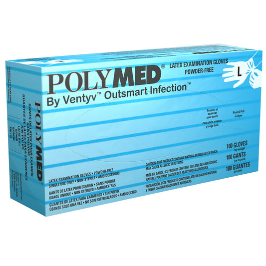 Exam Glove Polymed® Large NonSterile Latex Standard Cuff Length Fully Textured Ivory Not Rated - PM104