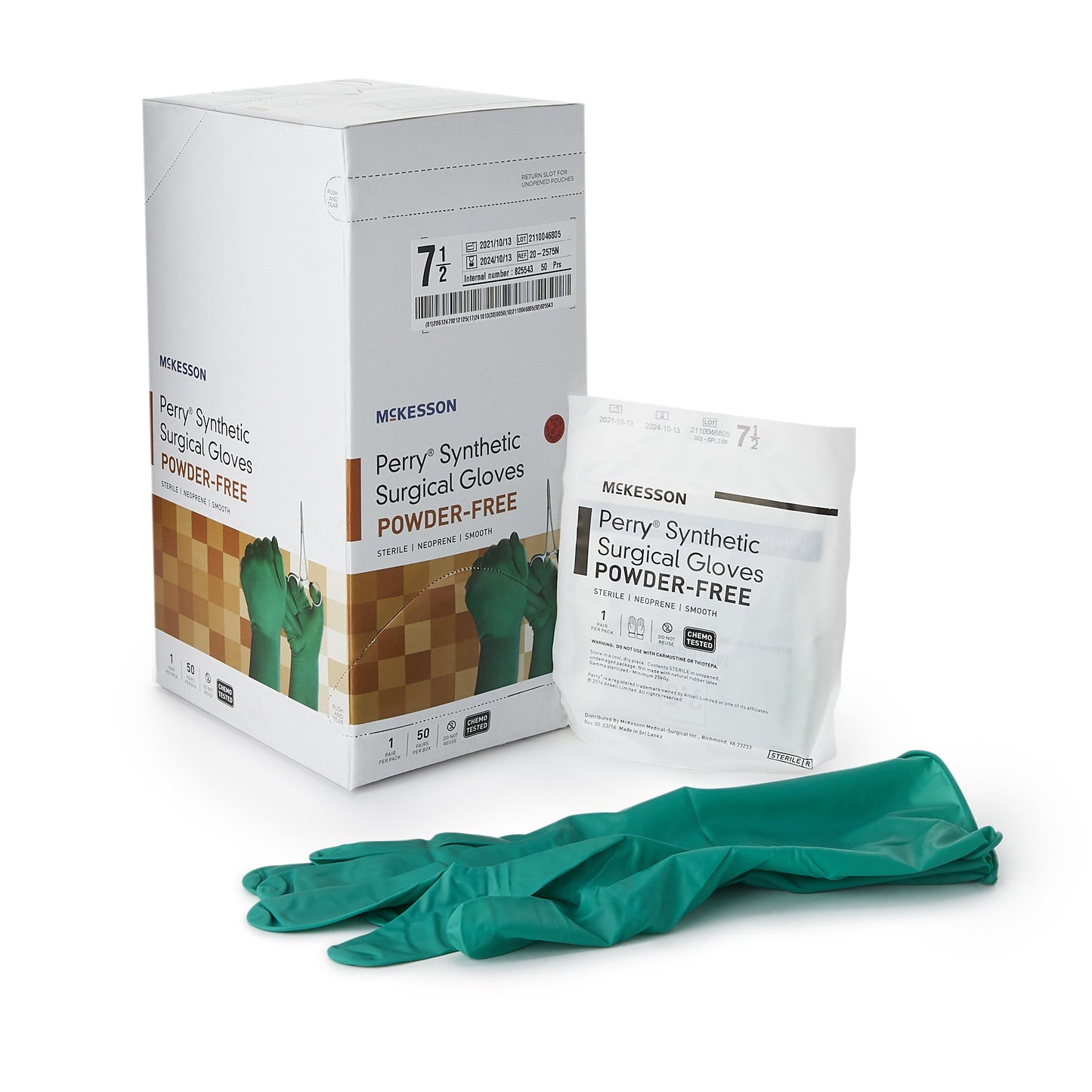 Surgical Glove McKesson Perry® Performance Plus Size 7.5 Sterile Polychloroprene Standard Cuff Length Smooth Dark Green Chemo Tested - 20-2575N