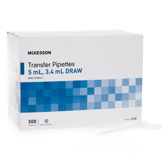 McKesson Transfer Pipette 5 mL 0.5 to 1 mL Graduation Increments NonSterile - 558