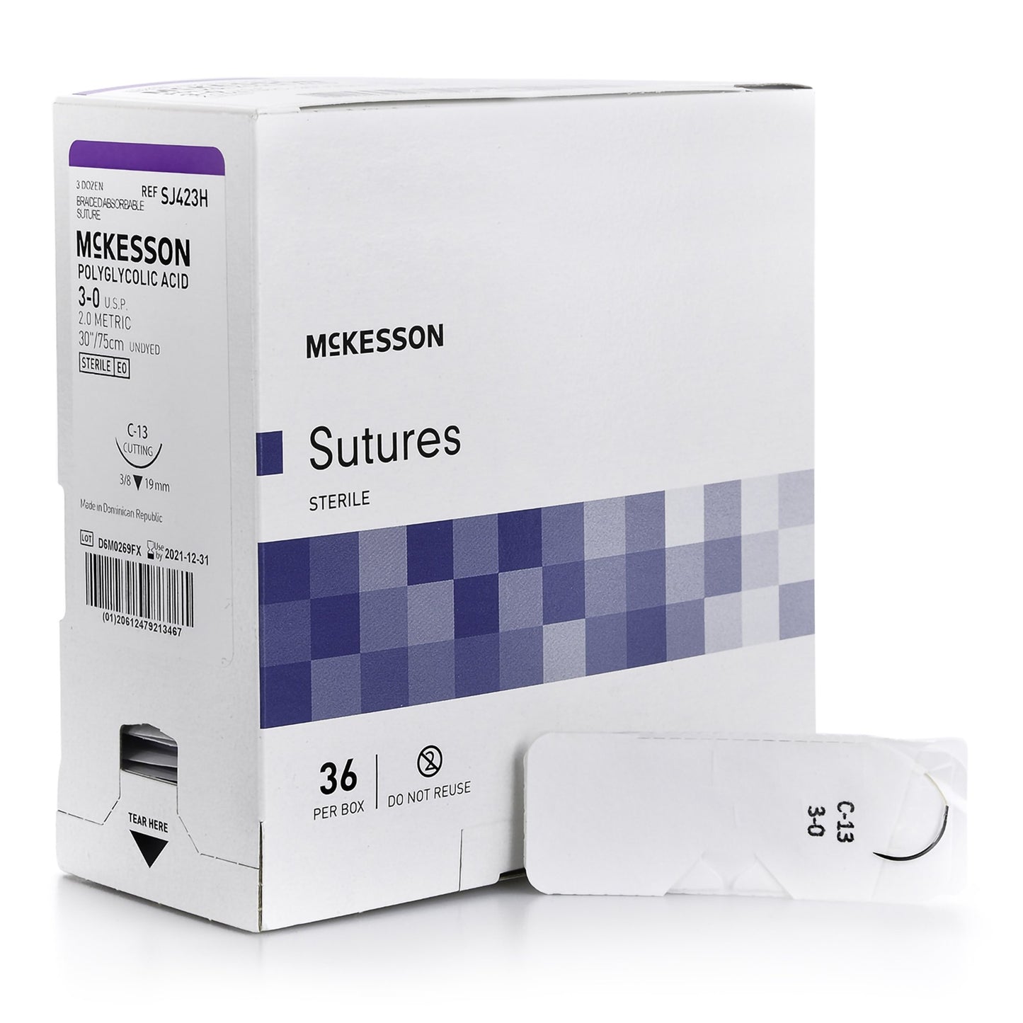 Absorbable Suture with Needle McKesson Polyglycolic Acid C-13 3/8 Circle Reverse Cutting Needle Size 3-0 Braided - SJ423H