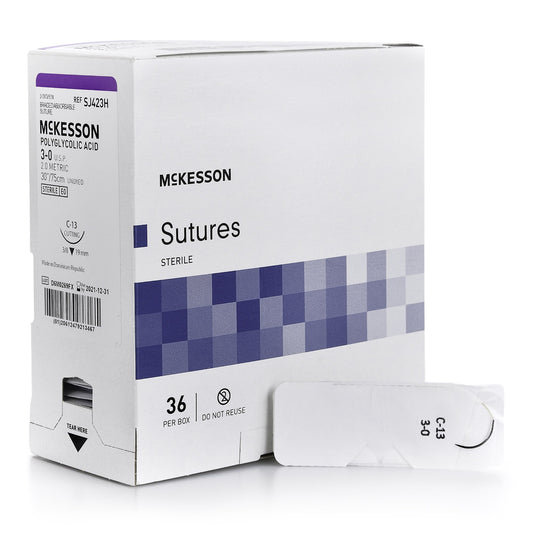 Absorbable Suture with Needle McKesson Polyglycolic Acid C-13 3/8 Circle Reverse Cutting Needle Size 3-0 Braided - SJ423H