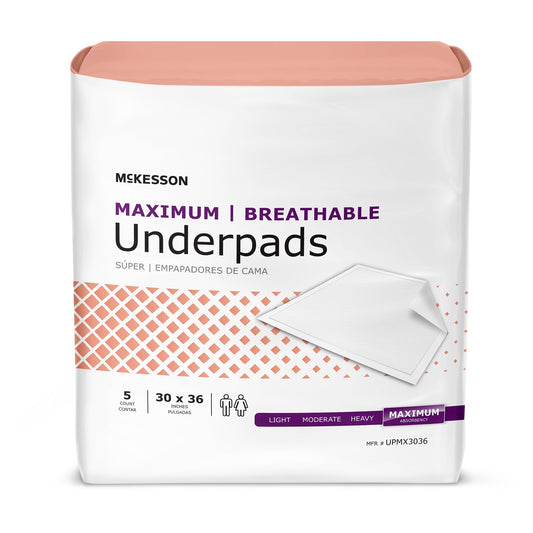 McKesson Ultimate Breathable Underpads, Heavy Absorbency, 30 x 36 Inch, White UPMX3036