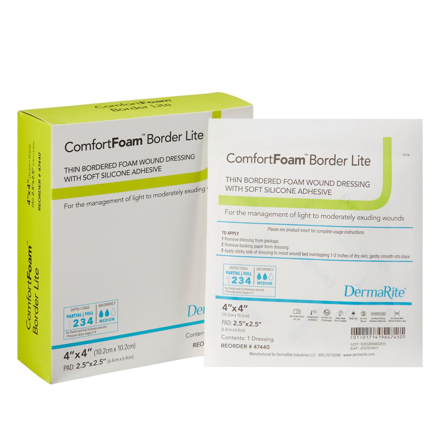 Thin Foam Dressing ComfortFoam™ Border Lite 4 X 4 Inch With Border Waterproof Backing Silicone Adhesive Square Sterile - 47440
