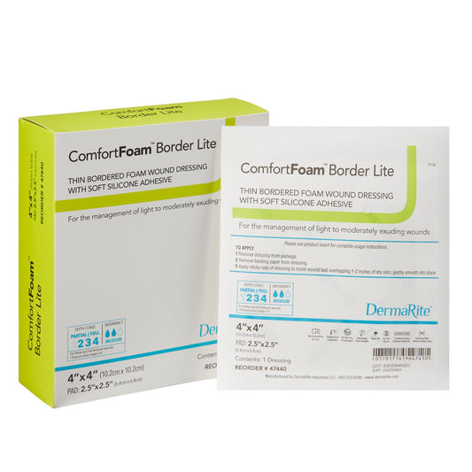 Thin Foam Dressing ComfortFoam™ Border Lite 4 X 4 Inch With Border Waterproof Backing Silicone Adhesive Square Sterile - 47440