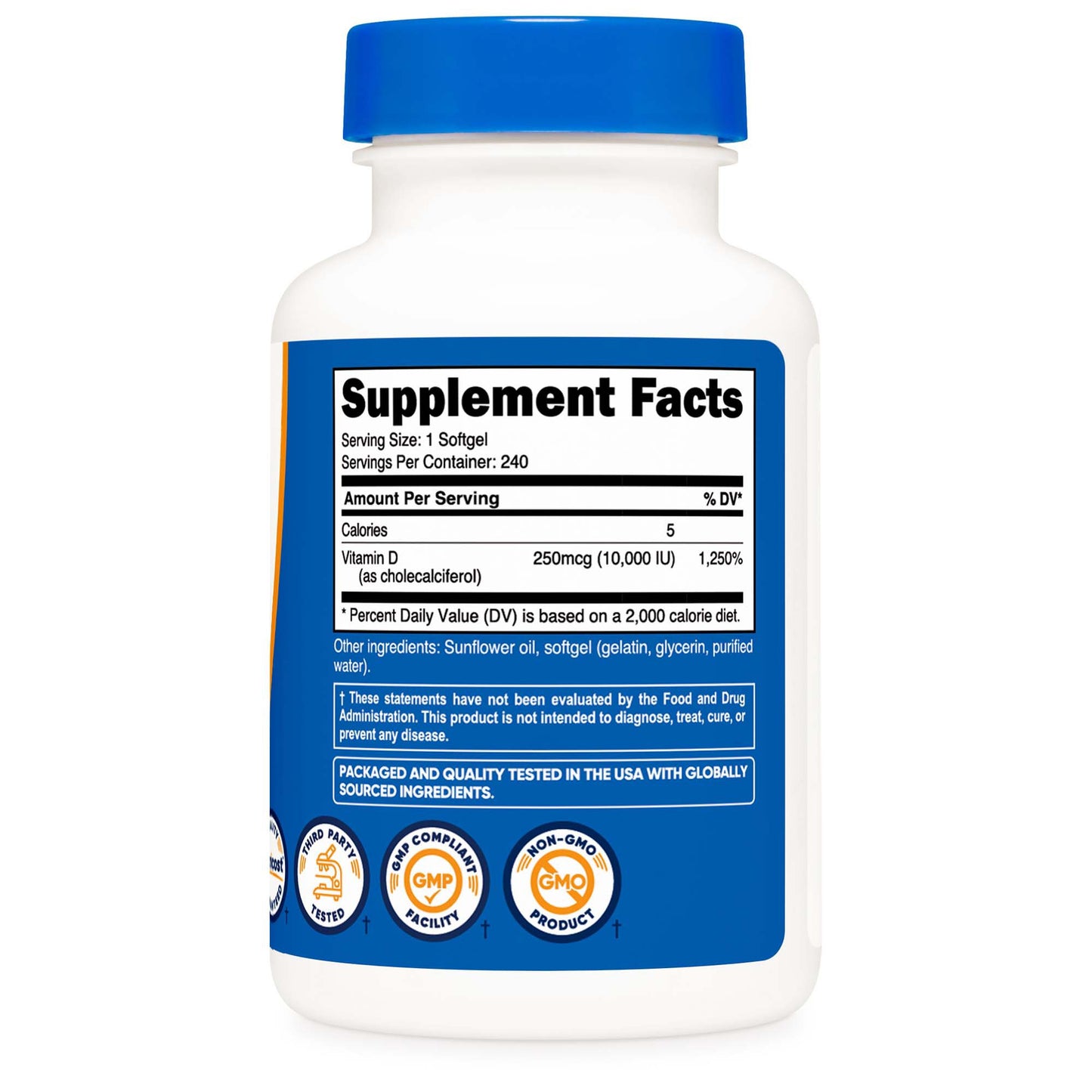 Dietary Supplement nutricost® Vitamin D3 10,000 IU Strength Softgel 240 Per Bottle NTC071101