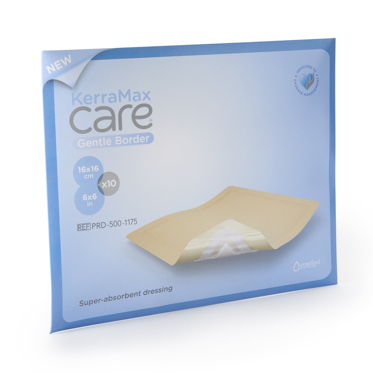 Super Absorbent Dressing KerraMax Care® Gentle Border 6 X 6 Inch Square - PRD500-1175