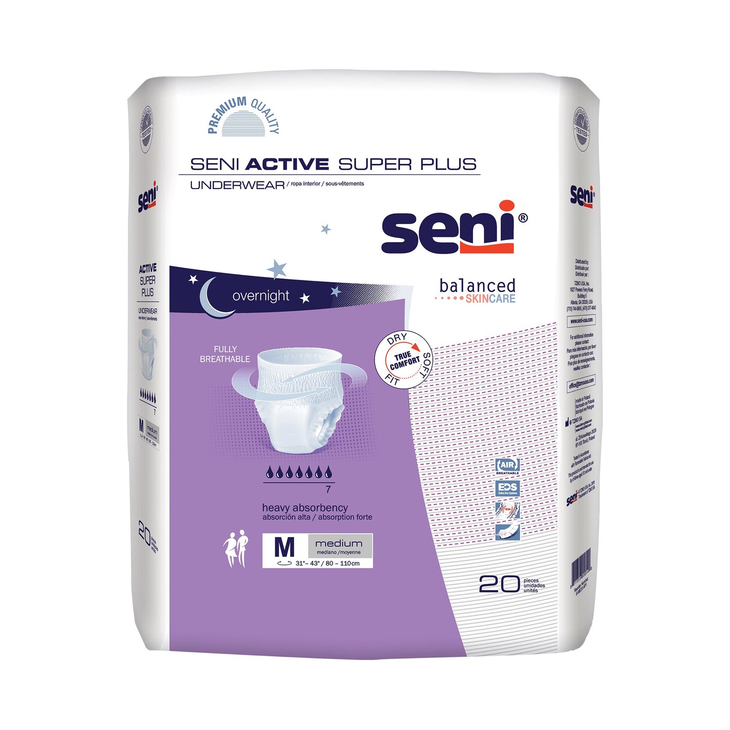 Seni® Active Super Plus Overnight Heavy Absorbent Underwear, Medium S-ME20-AP1