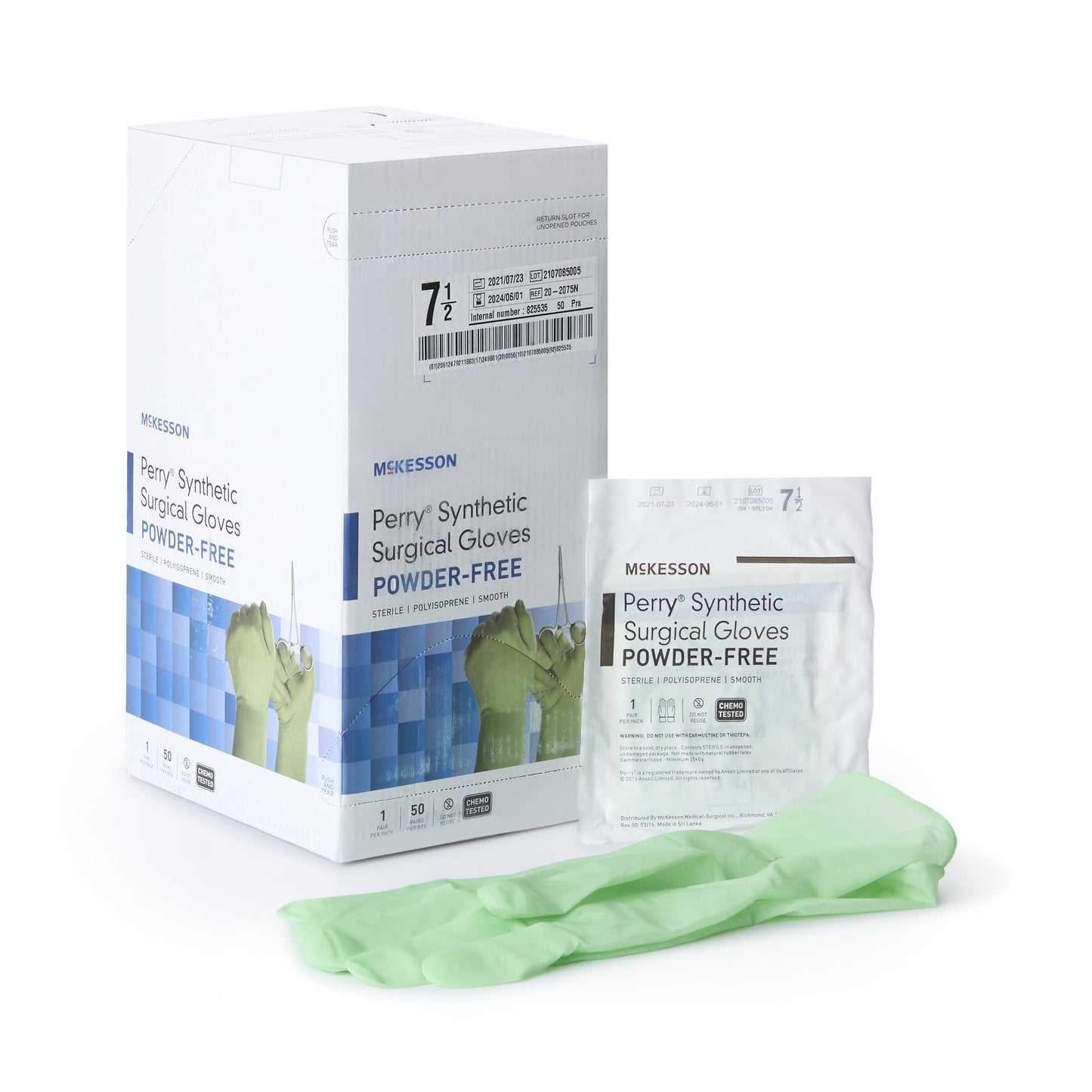 Surgical Glove McKesson Perry® Performance Plus Size 7.5 Sterile Polyisoprene Standard Cuff Length Smooth Green Chemo Tested - 20-2075N