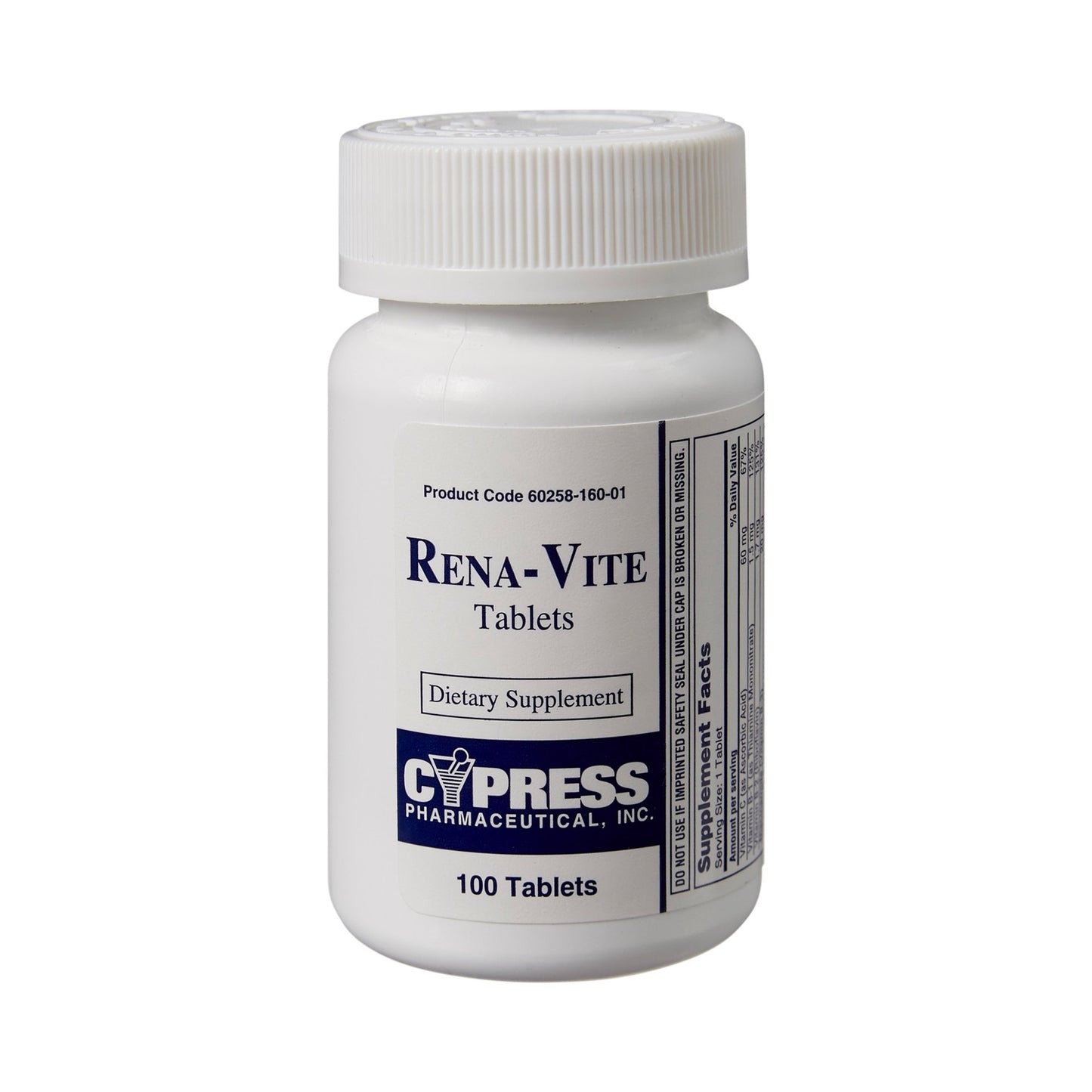 Multivitamin Supplement Rena-Vite Folic Acid / Vitamin B 0.8 mg Strength Tablet 100 per Bottle - 60258016001