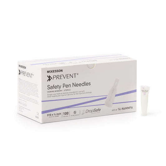 Safety Insulin Pen Needle McKesson Prevent® 31 Gauge 6 mm Length Automatic Safety Without Back-End Shield - 16-N6MMPA