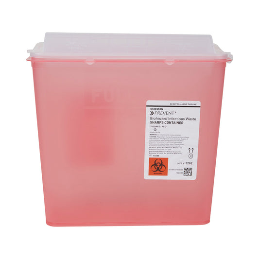 Sharps Container McKesson Prevent® Translucent Red Base 10-3/4 H X 10-1/2 W X 4-3/4 D Inch Horizontal Entry 1.25 Gallon - 2262