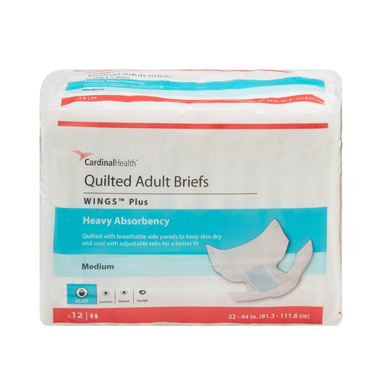 Unisex Adult Incontinence Brief Wings™ Plus Quilted Medium Disposable Heavy Absorbency - 66033