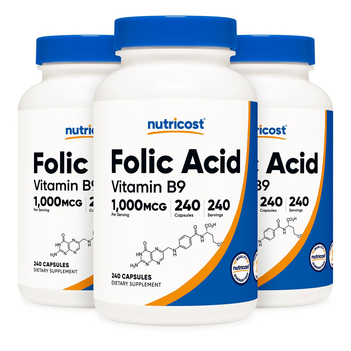 Dietary Supplement nutricost® Folic Acid (Vitamin B9) Folate 1,000 mcg Strength Capsule 240 Per Bottle NTC082101