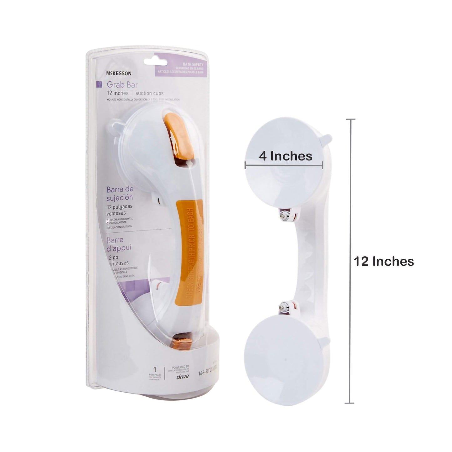 McKesson White / Yellow Plastic Suction-Cup Grab Bar 146-RTL13082