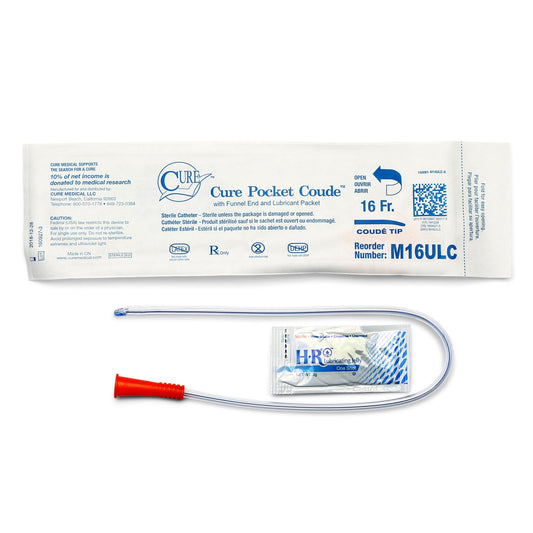 Cure Medical Cure Pocket Cath Urethral Catheter, 16 Fr. M16ULC, Box of 30