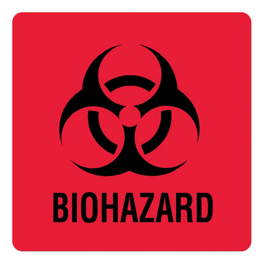 Pre-Printed Label UAL™ Caution Label Red Paper Biohazard / Symbol Black Biohazard 3 X 3 Inch - ULBH503