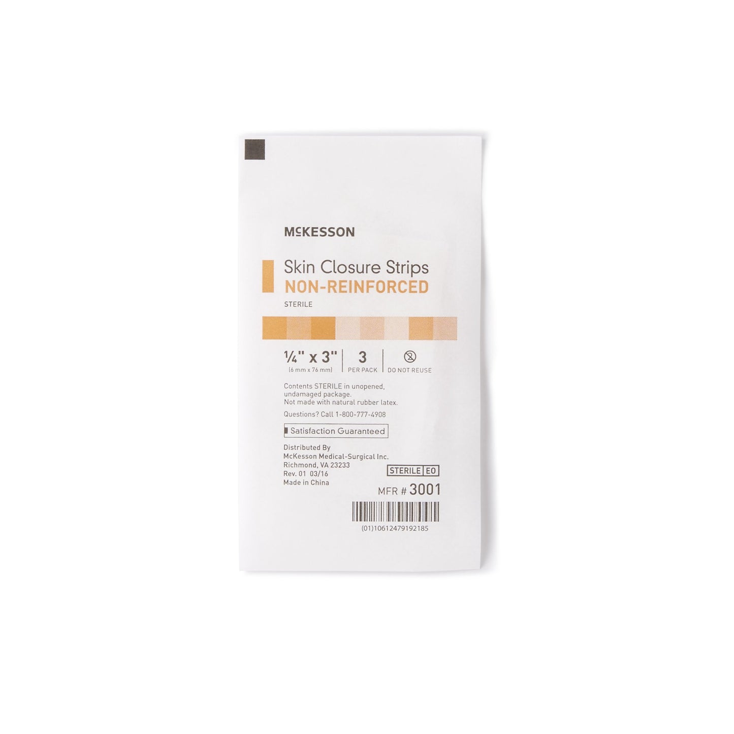 McKesson Non-Reinforced Skin Closure Strip, 1/4 x 3 Inch 3001
