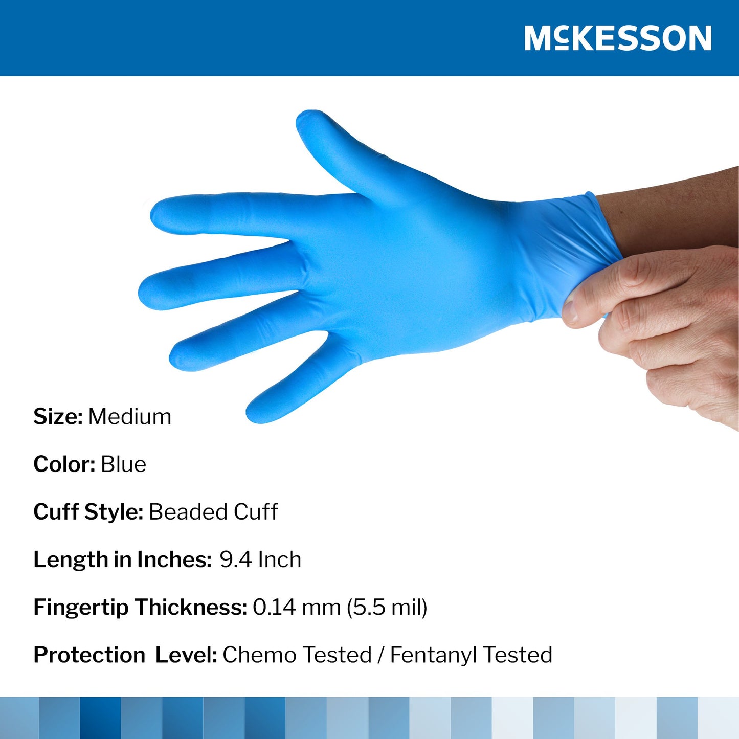 McKesson Confiderm® 6.8C Nitrile Exam Glove, Medium, Blue 14-6N641C