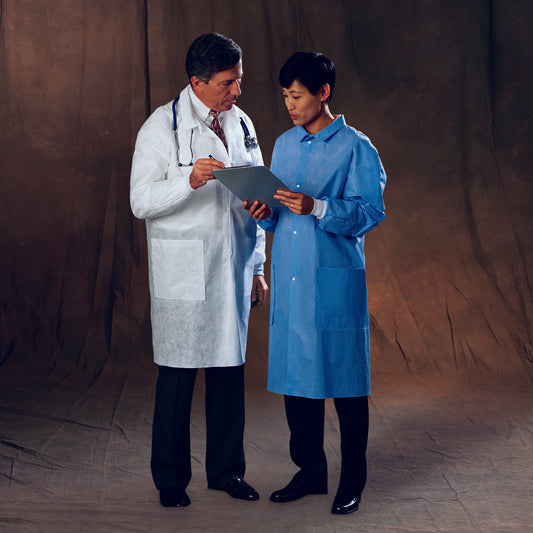 Lab Coat Basic White Small Knee Length 3-Layer SMS Disposable - 10120