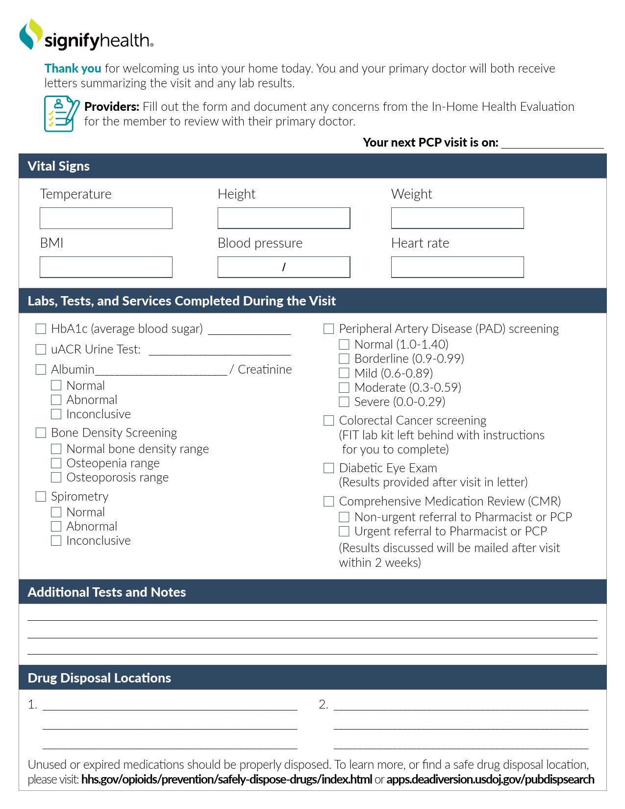 Signify Health® Checklist Form PROVIDERCHKLIST