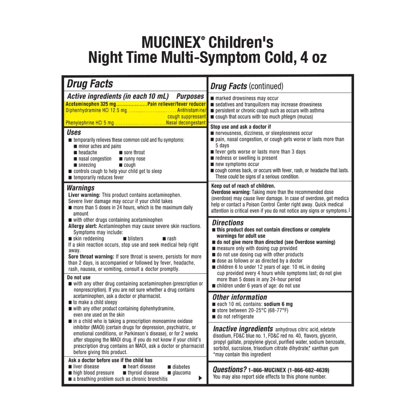 Mucinex Children's Night Time Multi-Symptom Cold Liquid Very Berry Flavor 36382460064