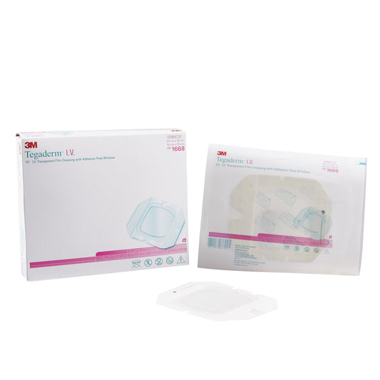 3M™ Tegaderm™ I.V. Transparent Film Dressing with Adhesive-Free Window, 4¾x 4¾ Inch 1668
