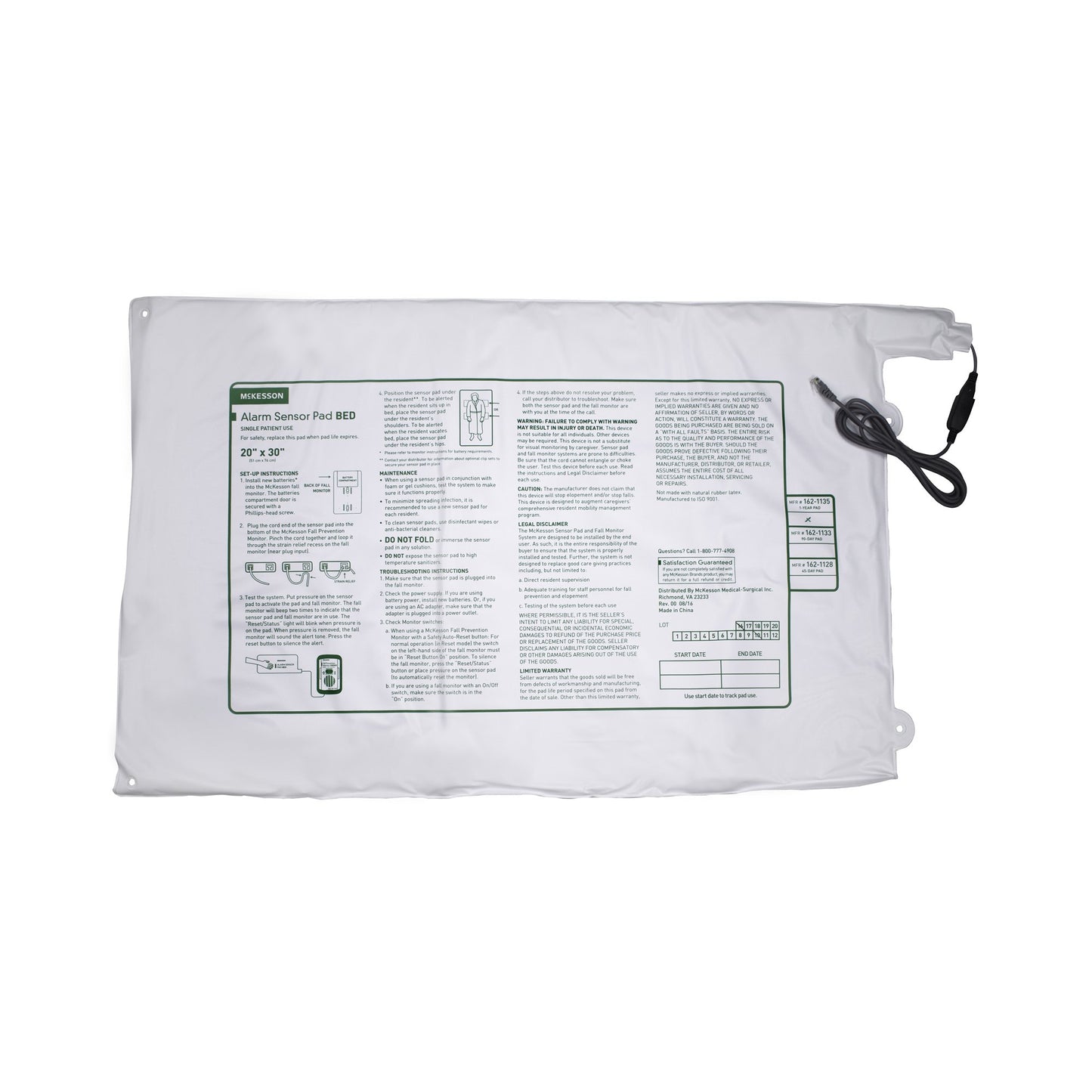 Bed Sensor Pad McKesson Brand 20 X 30 Inch - 162-1135