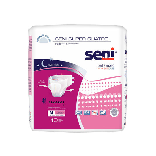 Unisex Adult Incontinence Brief Seni® Super Quatro Medium Disposable Heavy Absorbency - S-ME10-BQ1