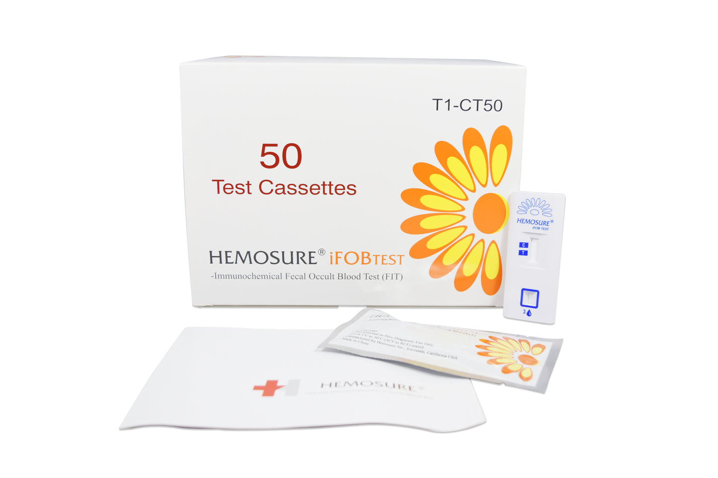 Cancer Screening Test Kit Hemosure® Fecal Occult Blood Test (iFOB or FIT) 50 Tests CLIA Waived - T1-CT50