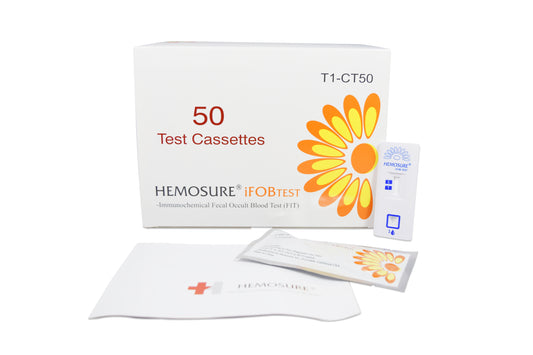 Cancer Screening Test Kit Hemosure® Fecal Occult Blood Test (iFOB or FIT) 50 Tests CLIA Waived - T1-CT50