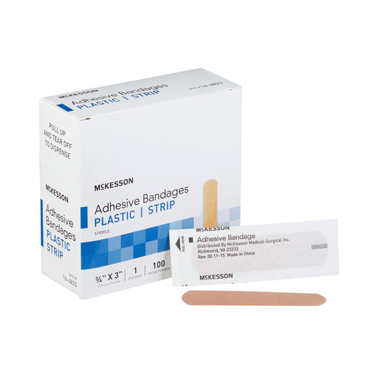 Adhesive Strip McKesson 3/4 X 3 Inch Plastic Rectangle Tan Sterile - 16-4823