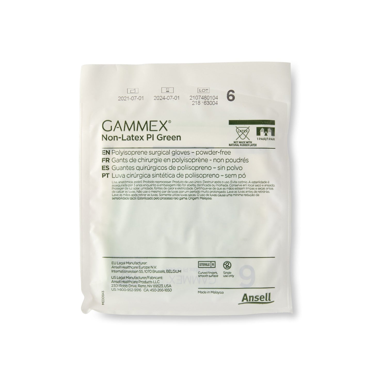 Gammex® Non-Latex PI Green Polyisoprene Surgical Glove, Size 6, Light Green 20685260